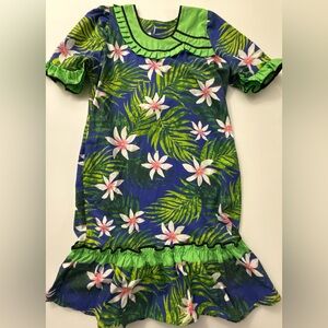 Tropical Hawaiian Floral Palm Leaf Ruffle Dress Luau Tiki Resort Retro
XL
